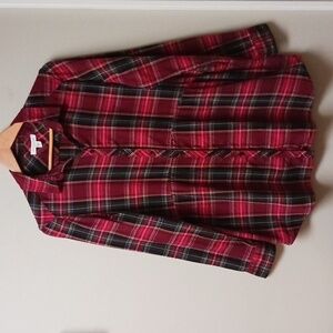 Beach lunch lounge Red Plaid Flannel Peplum Button Down Shirt Size M